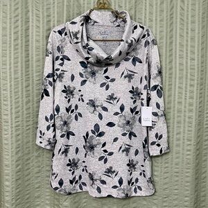 NWT Croft & Barrow Gray Floral Cowl Neck Tunic